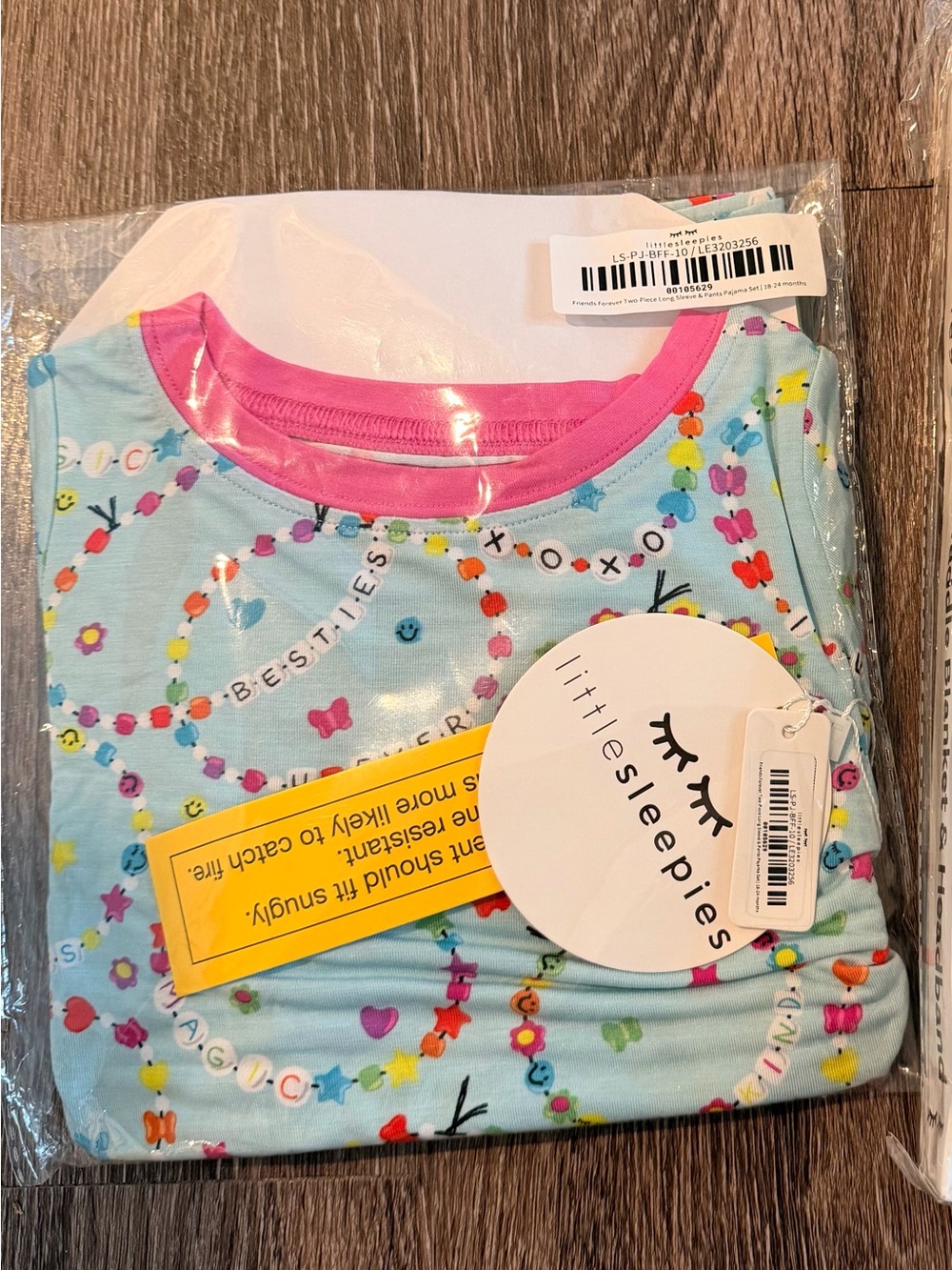 Little Sleepies Light Blue Besties Pajama Top with Pink Neck Trim